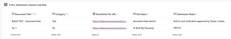 The Dataverse table built by the plugin
