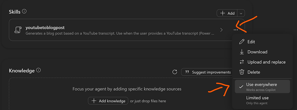 Agent Builder Skill being marked to use Use Everywhere