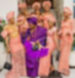 Bride in purple asooke with her asoebi bellas
