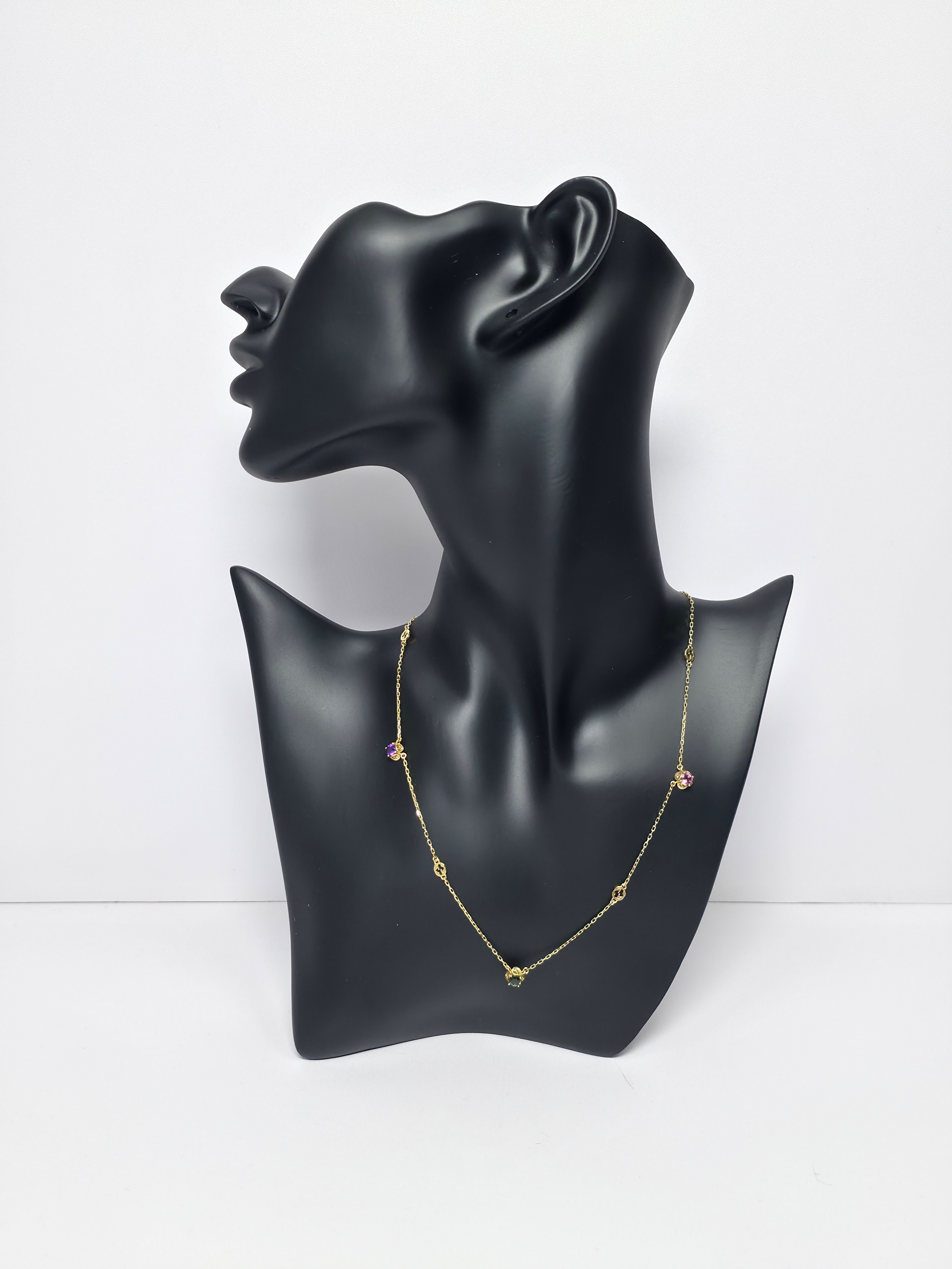 Gucci - 18K Yellow Gold Rainbow Gemstones Interlocking G Necklace