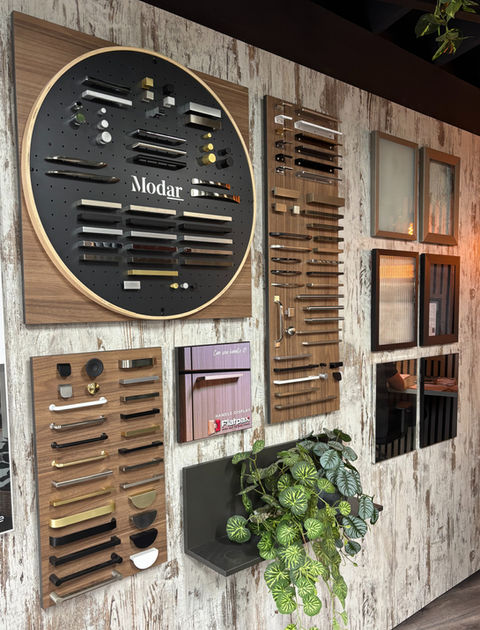 Cabinetry handle display in Flatpax Cut To Size showroom