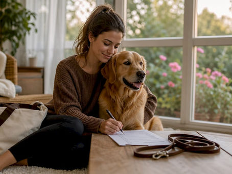 Owner preparing her dog for training