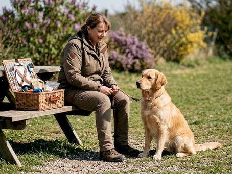 Dog trainer conducting residential dog training outdoors