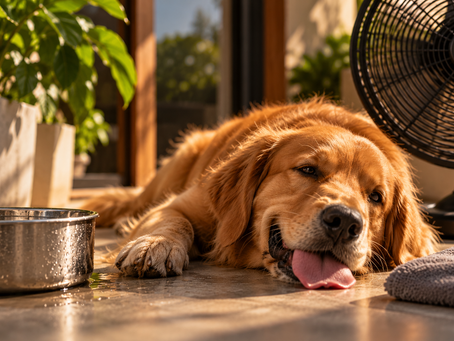 Cachorro descansando em dia quente para ilustrar como refrescar o cachorro no calor 