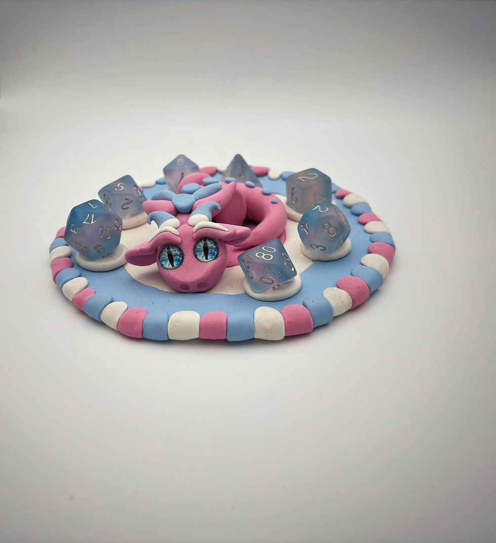 Thumbnail: Adopt Tessiryn! Transgender Polymer Clay Dice Dragon Display Set