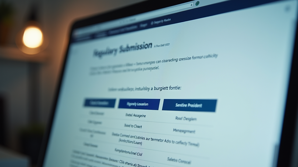 Close-up view of a computer screen displaying an online regulatory submission portal