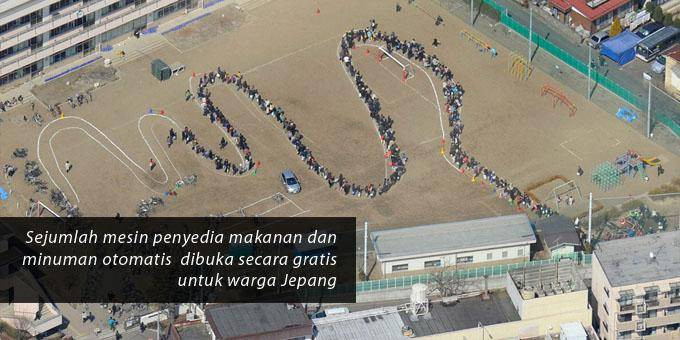 antri mendapatkan bantuan saat bencana di jepang