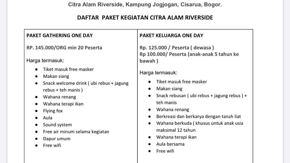 Paket Kegiatan Satu Hari