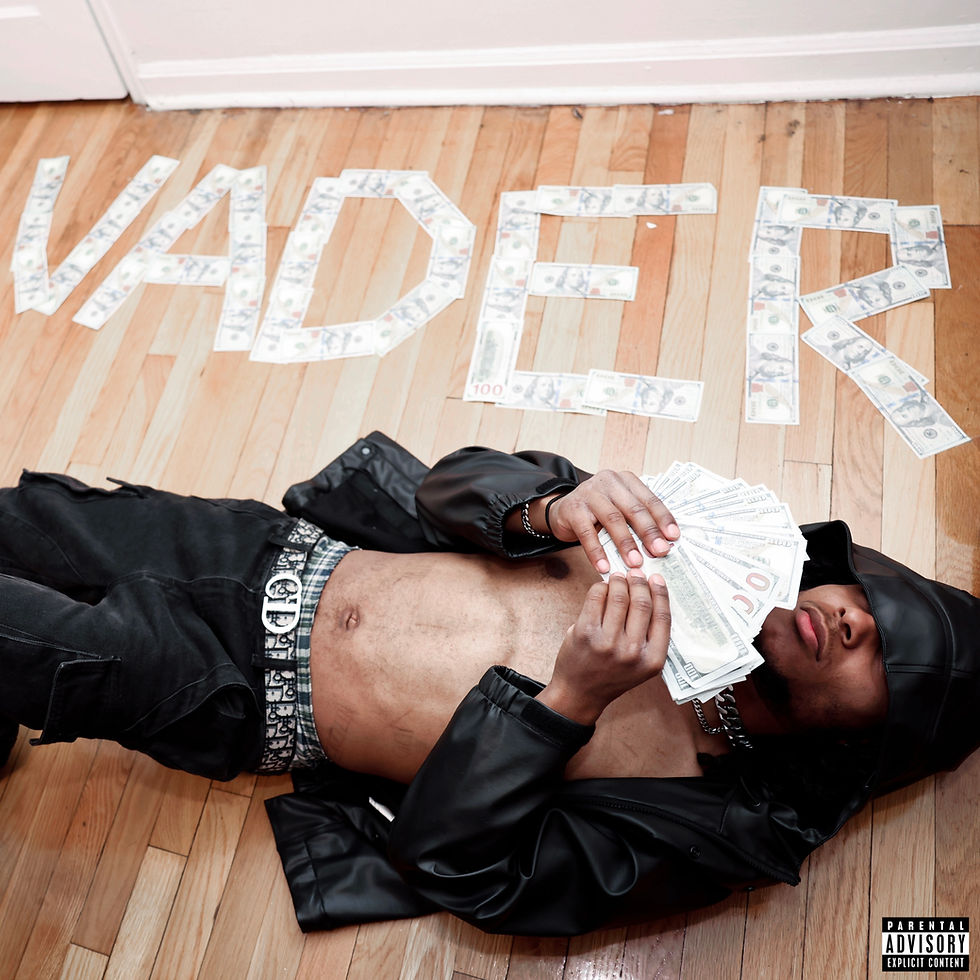 Vader ballin... album cover with Vader lying on floor with Vader spelled in cash