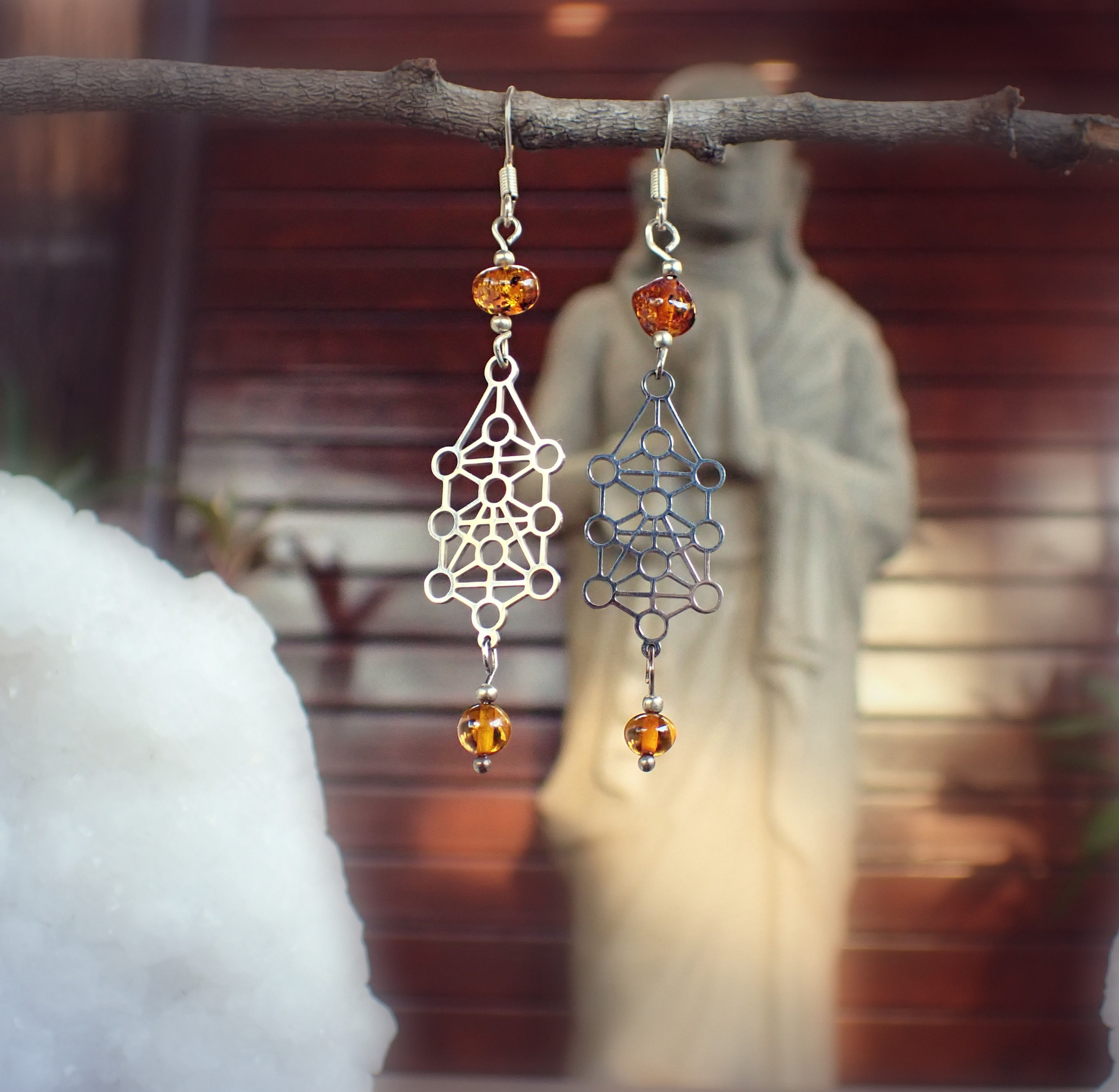 3# Qabalah Tree of Life Baltic Amber Earrings