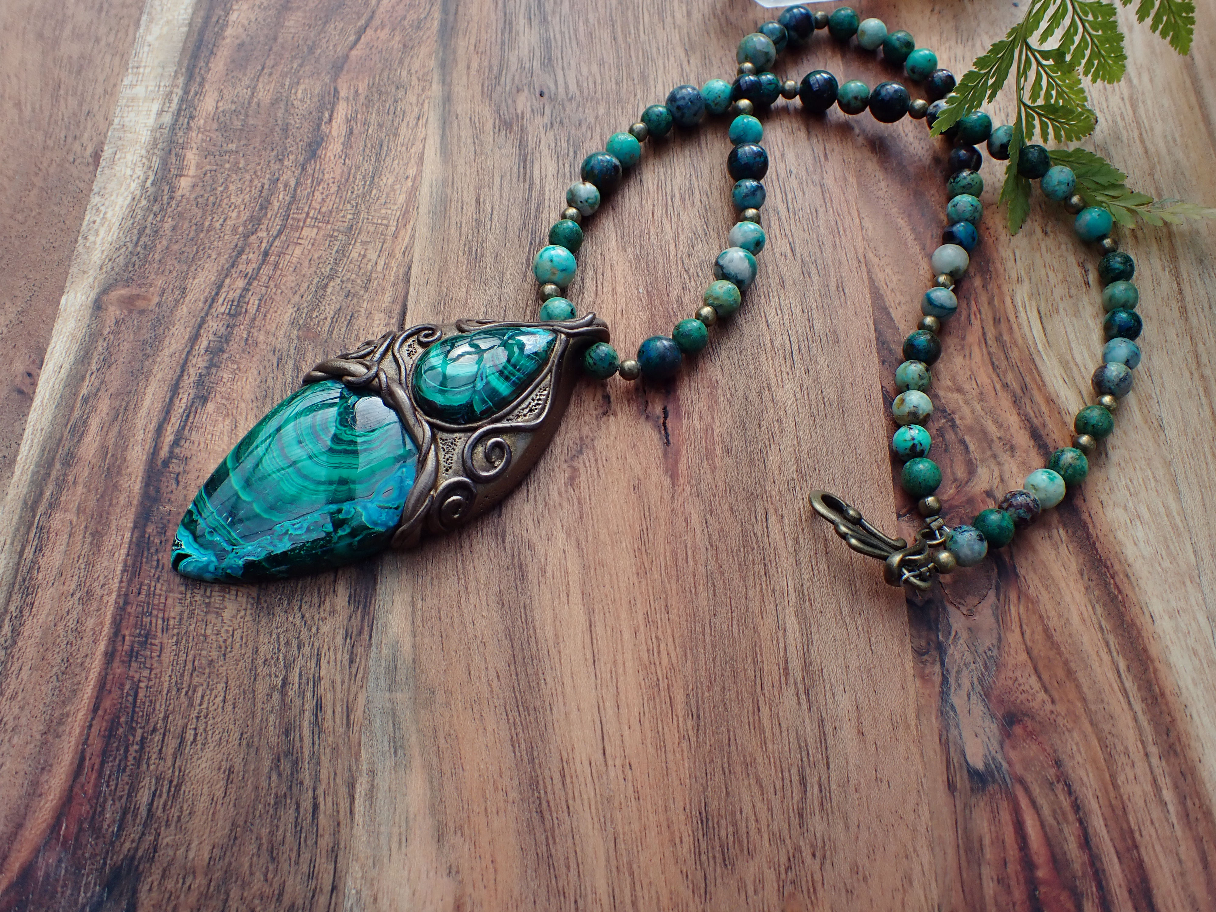'Unbounded Heart' Chrysocolla and Malachite Beaded Necklace"