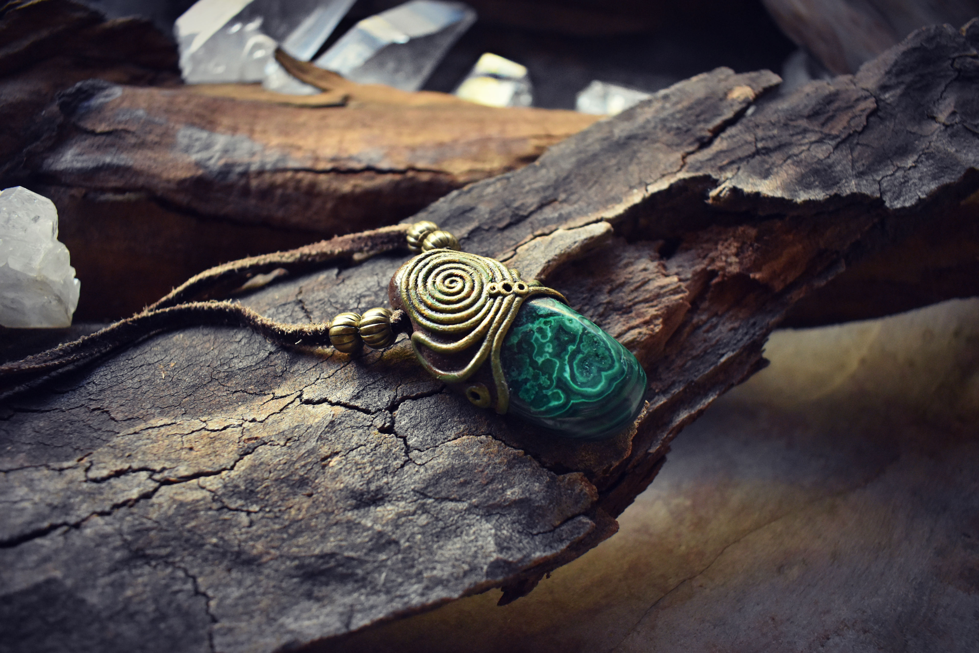 'Sacred Cycles' Malachite Spiral Pendant Unisex