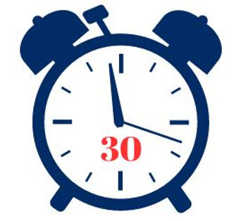 Clock showing 30 minutes: Symbolizing quick and effective results, just like crafting a standout resume in only 30 minutes with Resume Blitz 30!