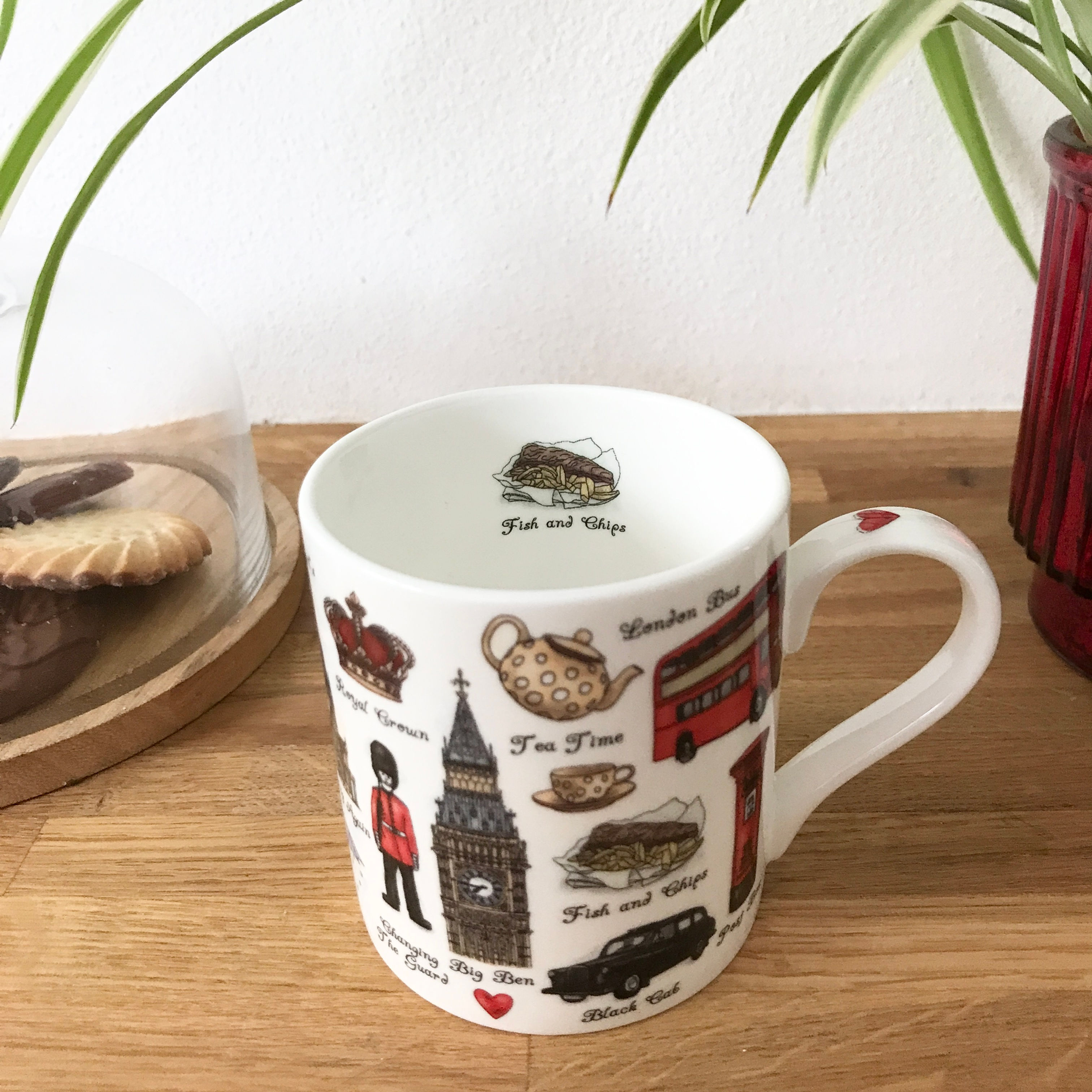 London Bone China Mug - Fish & Chips inside