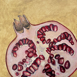 Acrylic painting of a half pomegranate