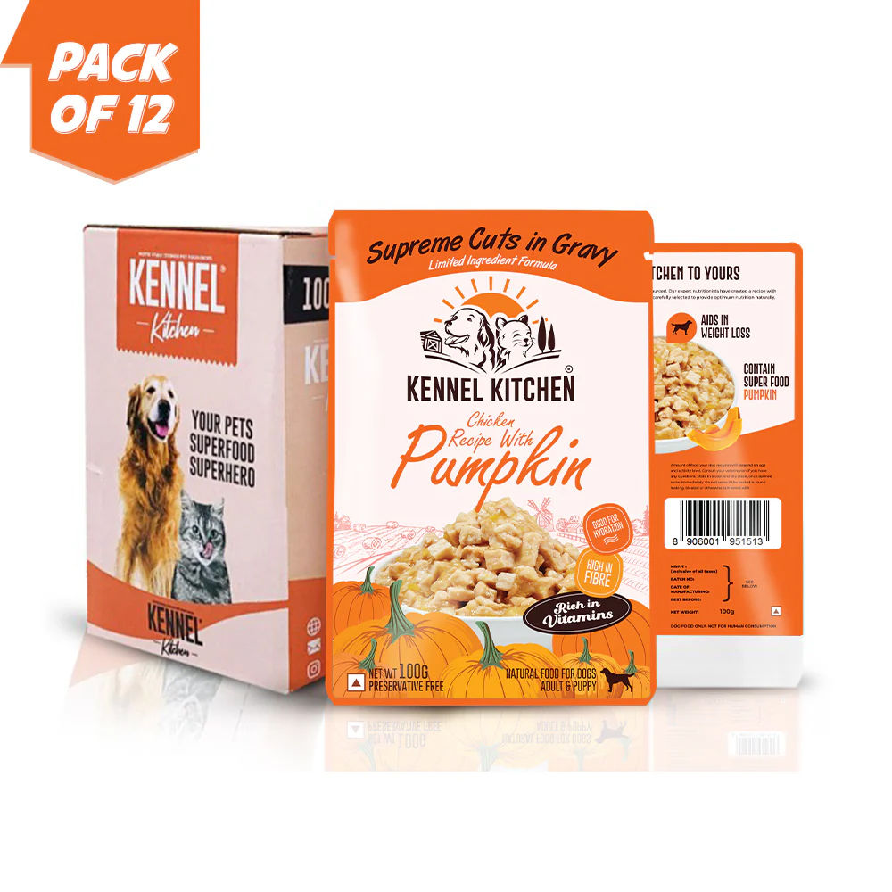 Kennel Kitchen Supreme Cuts in Gravy Chicken Recipe With Pumpkin (Dog Food) 100g