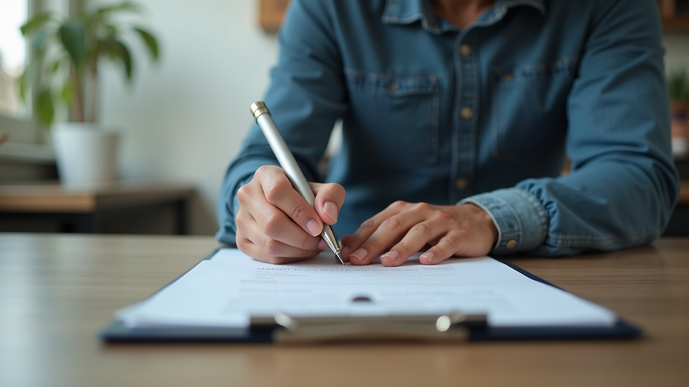 Eye-level view of a business owner writing notes on a clipboard