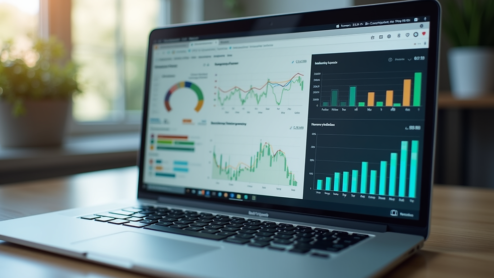 Close-up view of a laptop screen showing marketing analytics dashboard