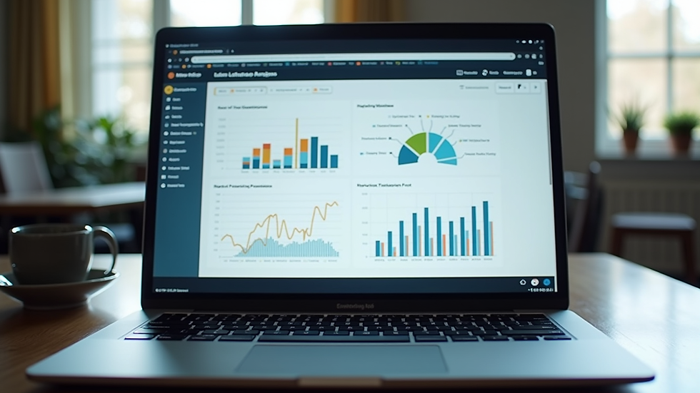 Eye-level view of a laptop screen showing marketing analytics