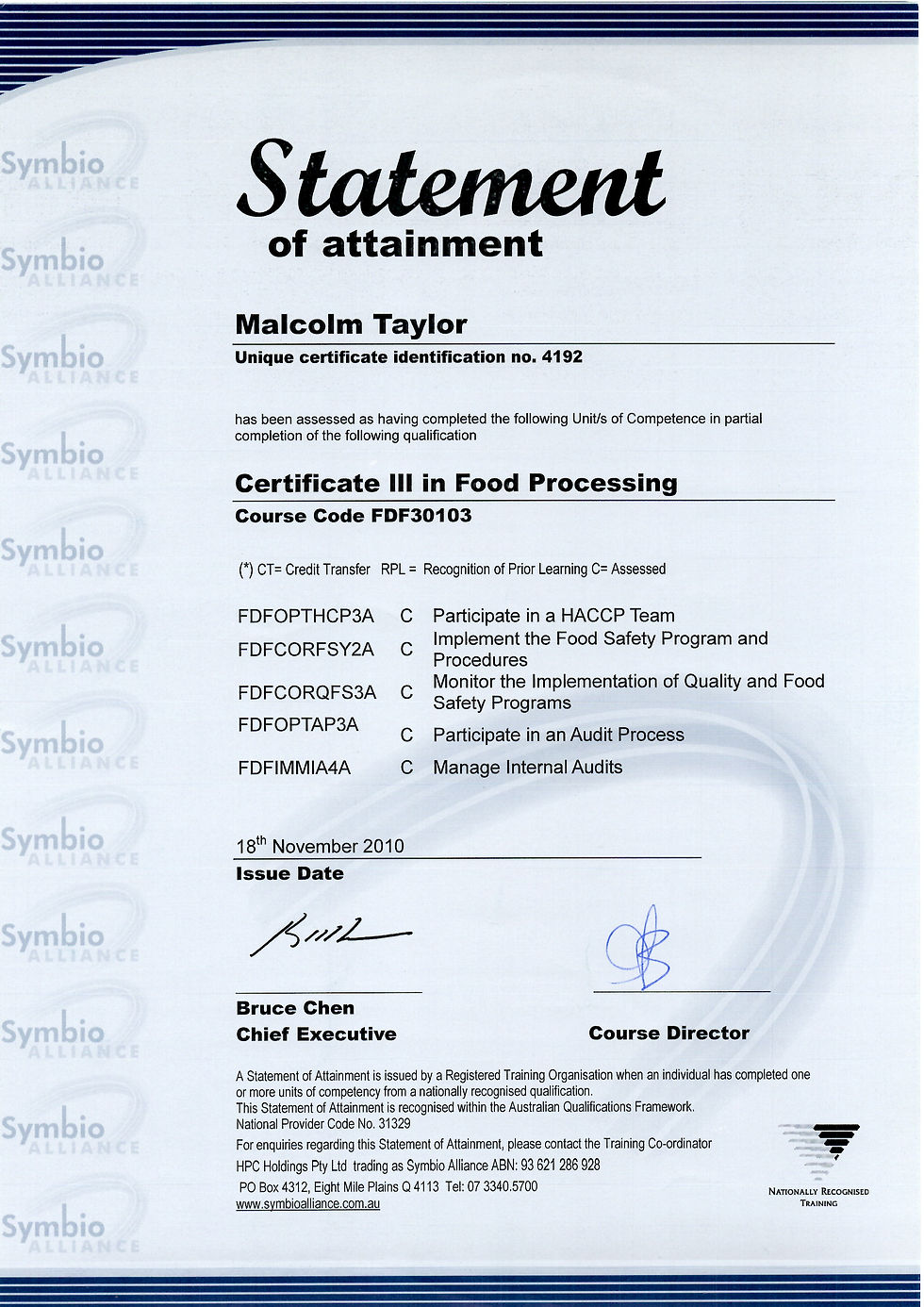 Certificate III Food Processing 2009