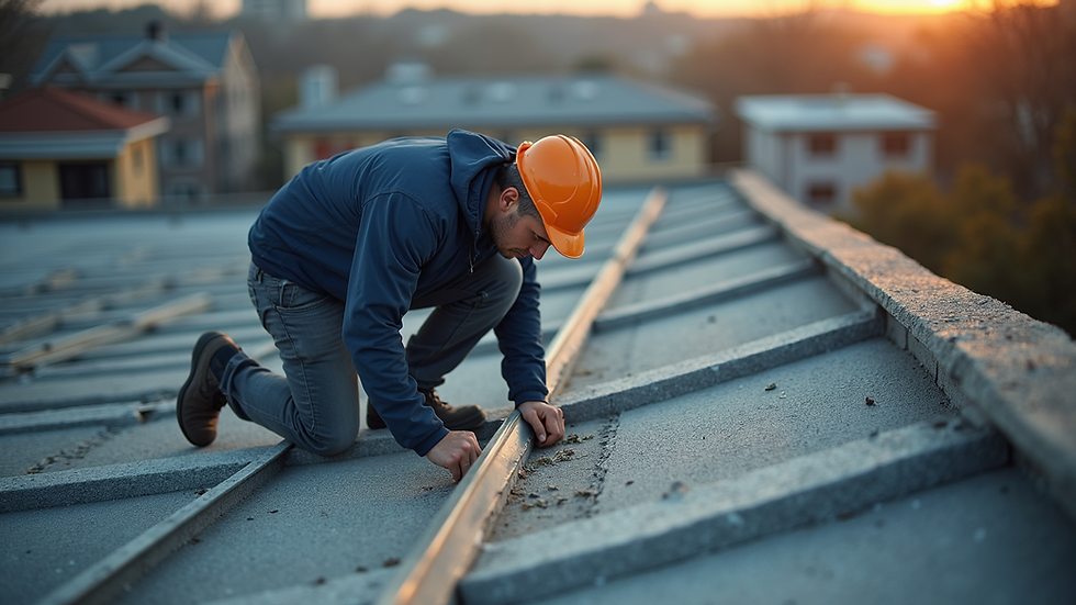 High angle view of a roof inspection
