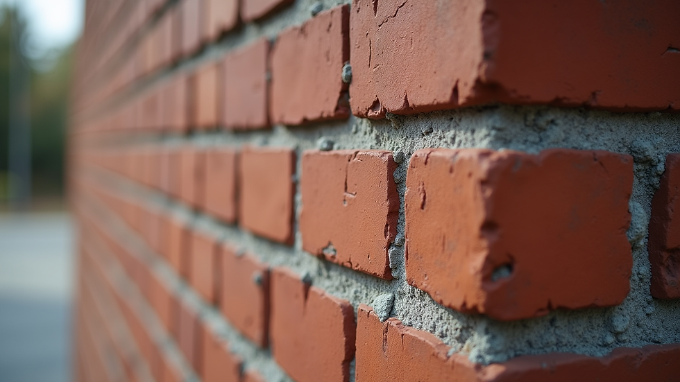Close-up view of brick chimney showing mortar joints
