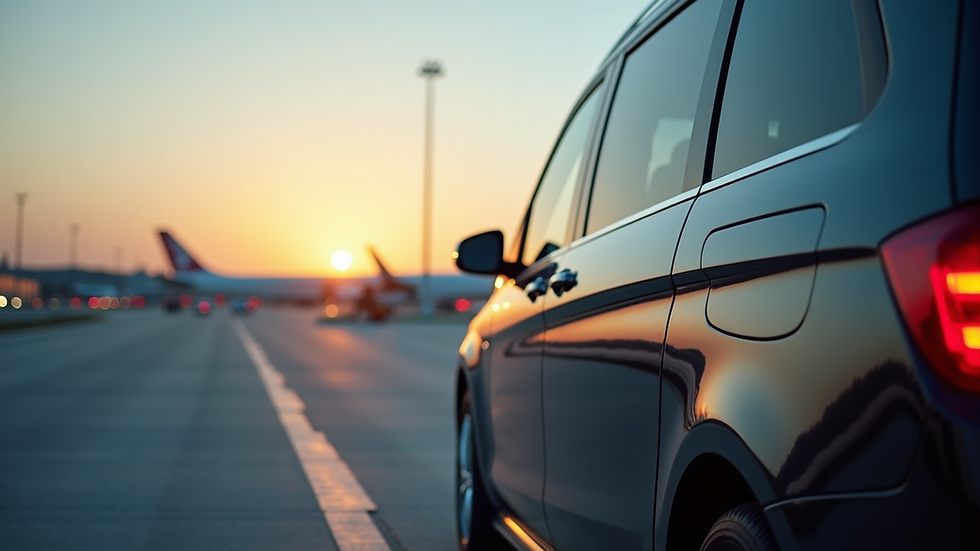 Eye-level view of a luxury transfer vehicle waiting at Antalya Airport