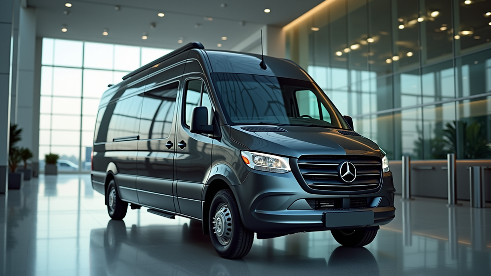 Wide angle view of a luxury van ready for airport transfer