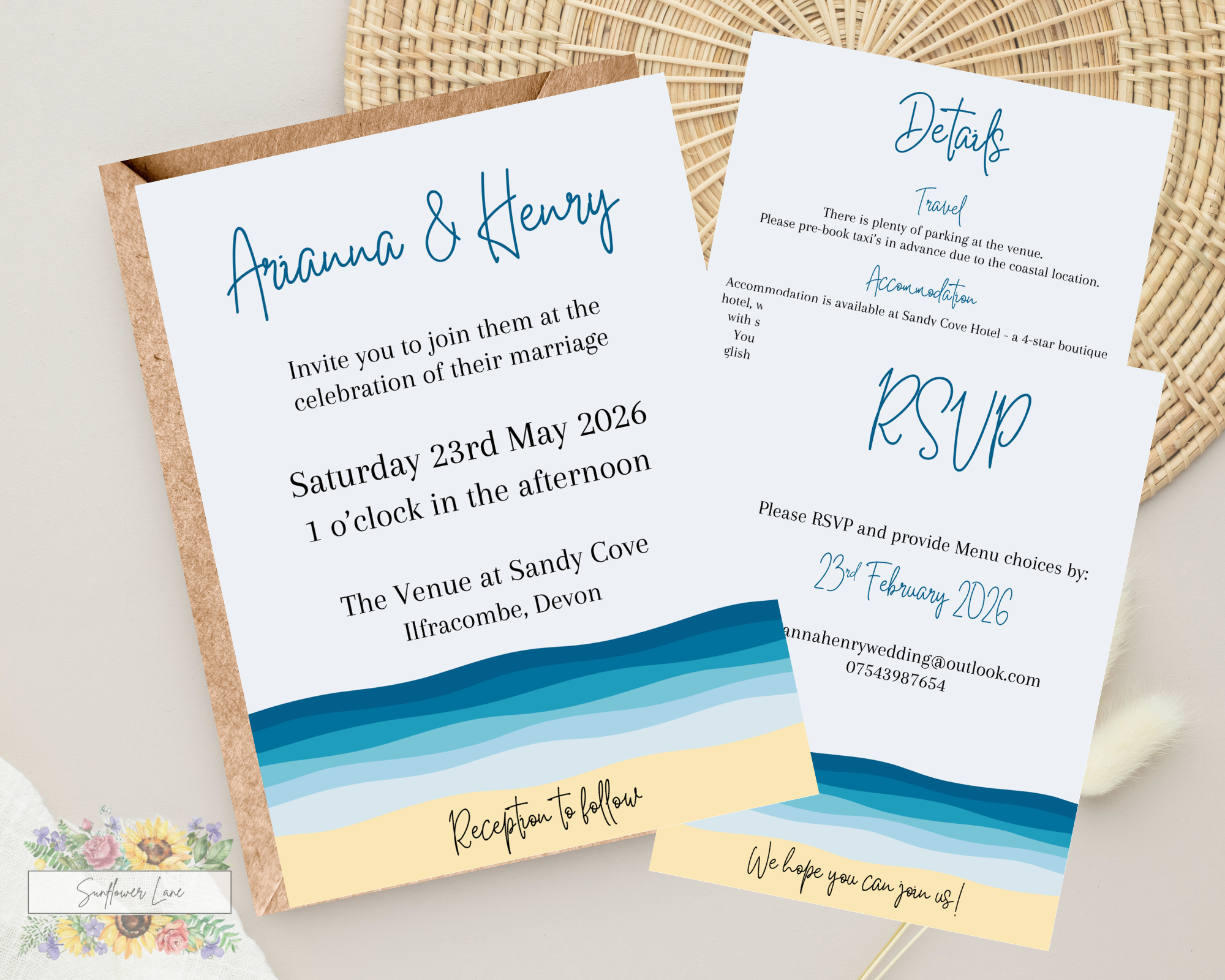 Beach Wedding Invitation Set, Summer Wedding Invitation Suite