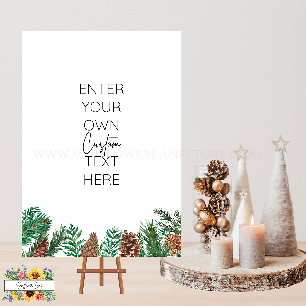 Thumbnail: Personalised Winter Wedding Signs | Wedding Signage | Winter Pine Cone Wreath