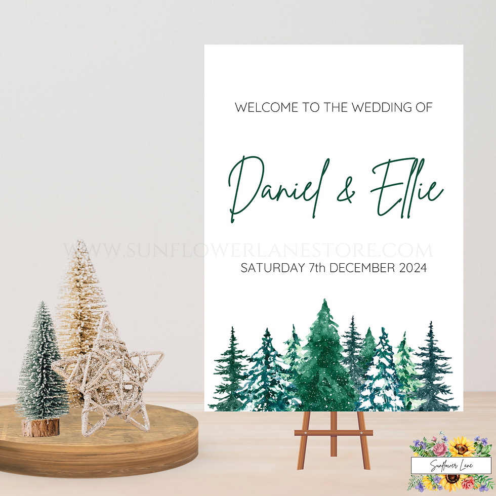 Thumbnail: Personalised Winter Wedding Signs | Wedding Signage | Winter Forrest