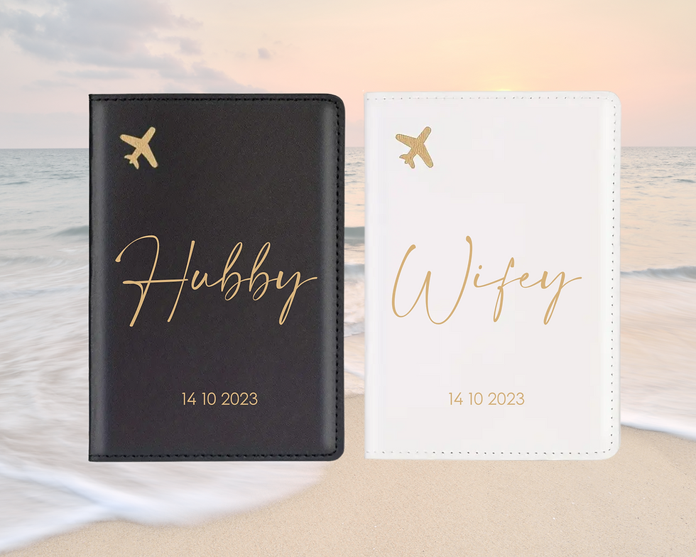 Thumbnail: Mr and Mrs Passport Holders, Personalised His and Hers Passport Holders - Gold