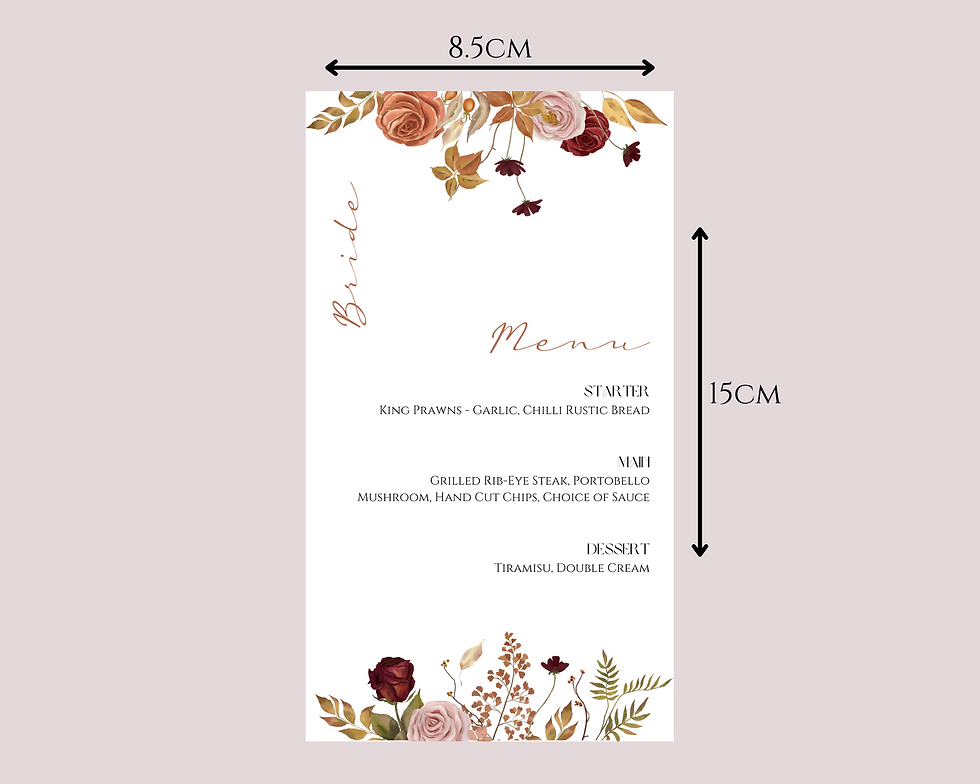 Thumbnail: Personalised Autumn Wedding Menu Card with Guest Name - Autumn Floral Rose
