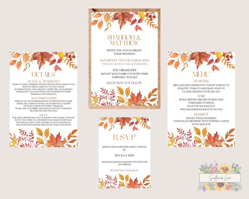 Thumbnail: Autumn Leaves Wedding Invitation Set, Wedding Invitation Suite - Autumnal / Fall