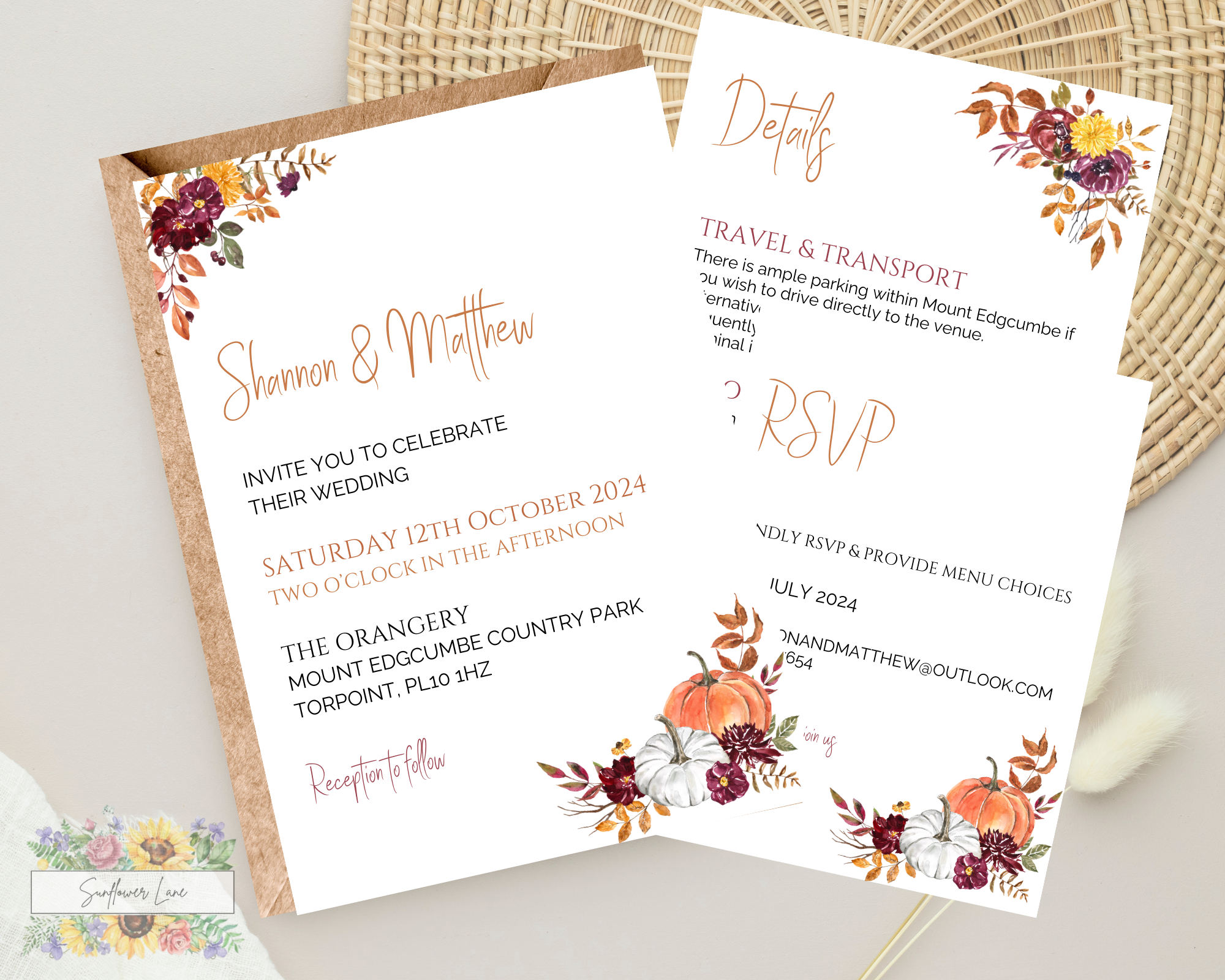 Autumn Pumpkin Wedding Invitation Set, Wedding Invitation Suite - Autumnal