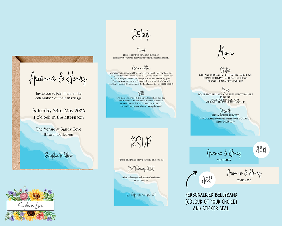 Thumbnail: Beach Wedding Invitation Set, Summer Wedding Invitation Suite. Sea, waves, sand