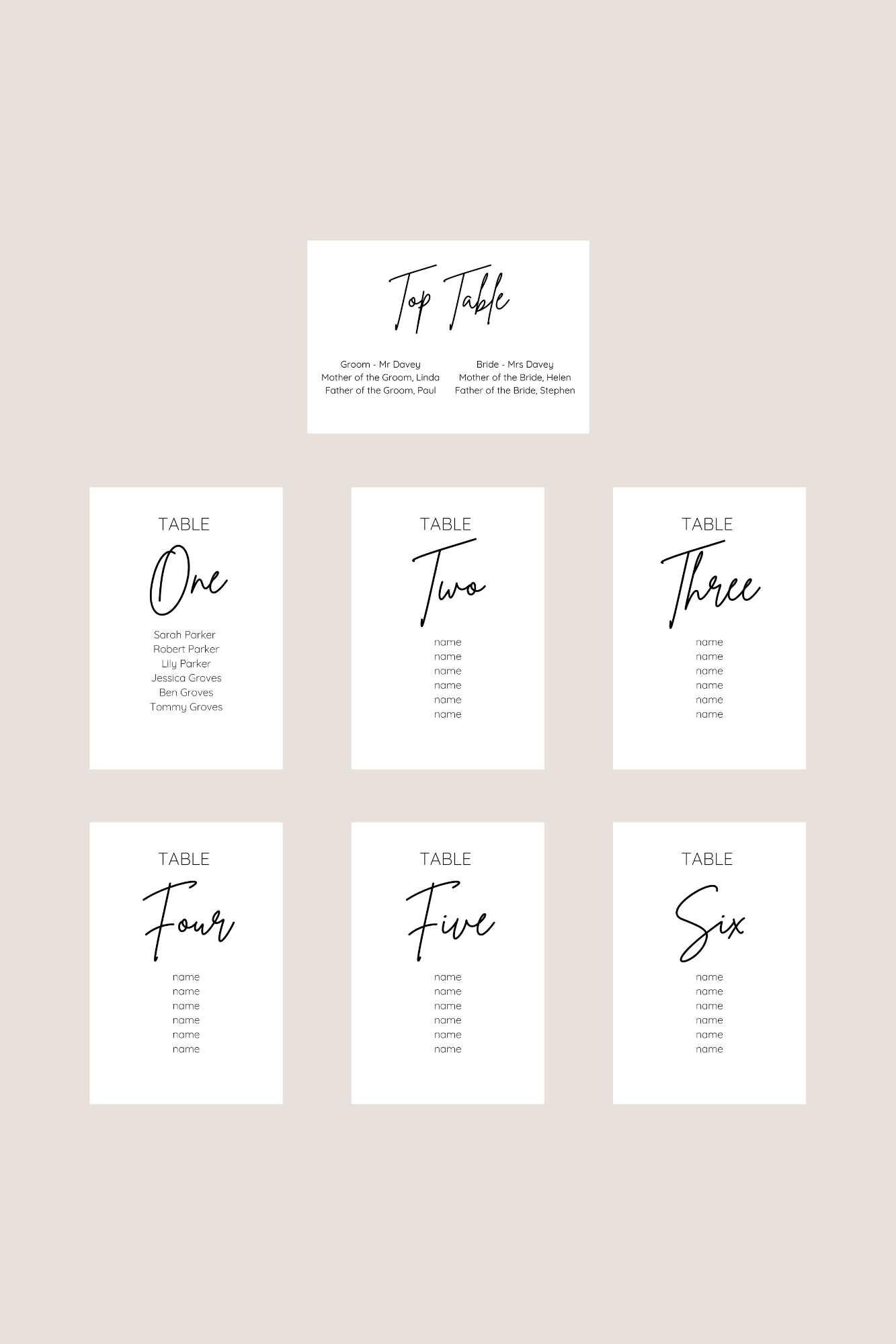 Simplistic Table Plan, Seating Chart Cards, Wedding Reception Signage