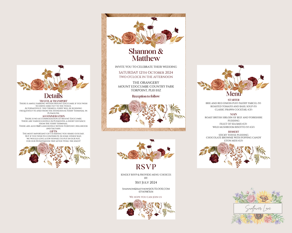 Thumbnail: Autumn Rose Wedding Invitation Set, Wedding Invitation Suite - Autumnal