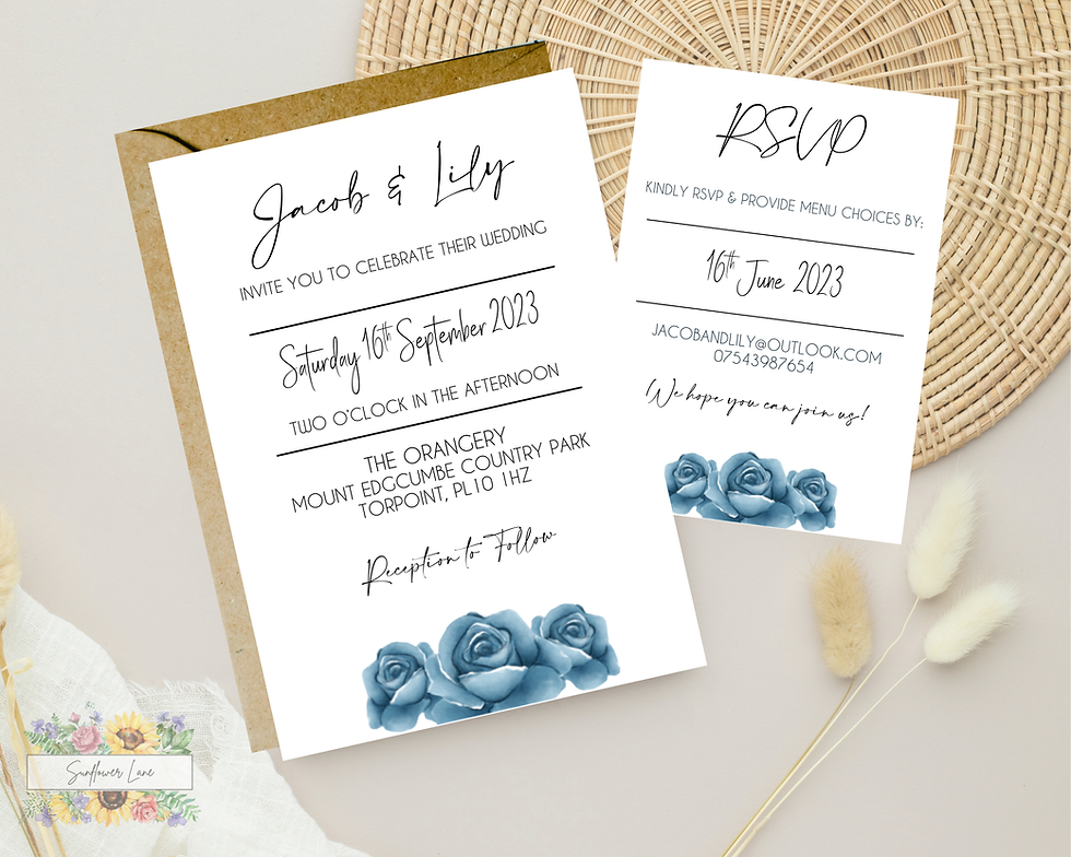Thumbnail: Blue Rose Wedding Invitation Set, Wedding Invitation Suite, Dusky Blue