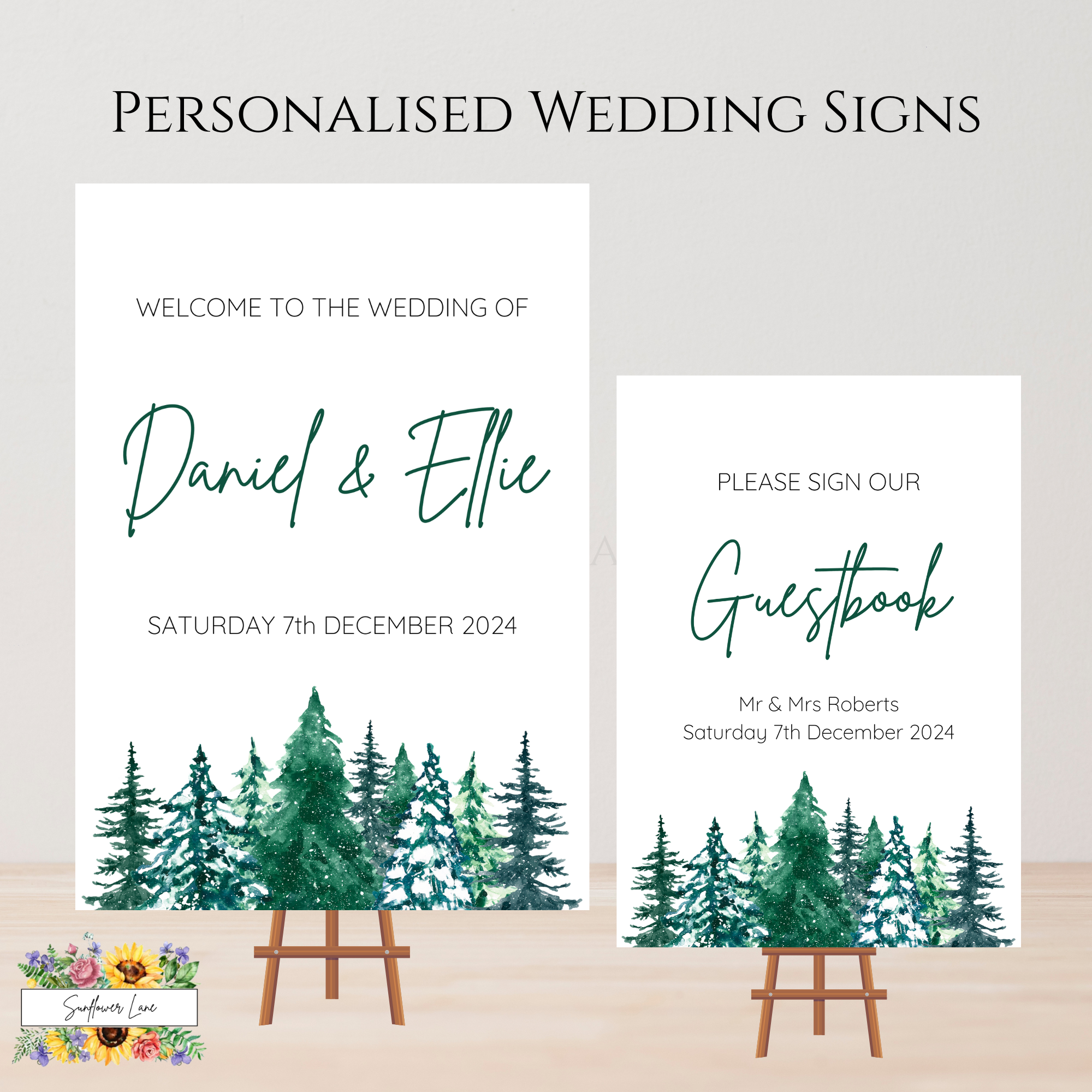 Personalised Winter Wedding Signs | Wedding Signage | Winter Forrest