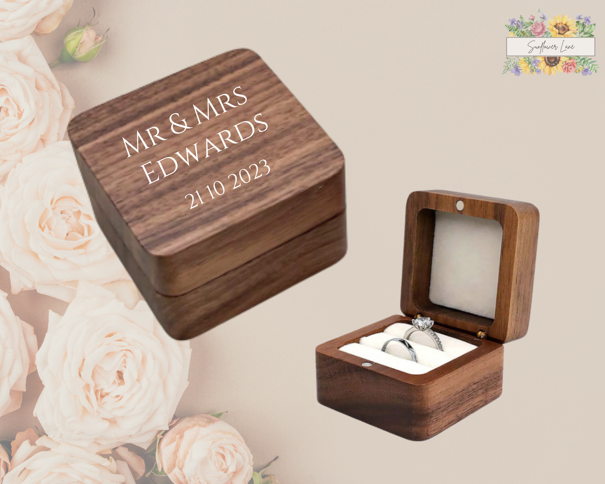 Personalised Wooden Ring Box - Square Wedding Ring Box