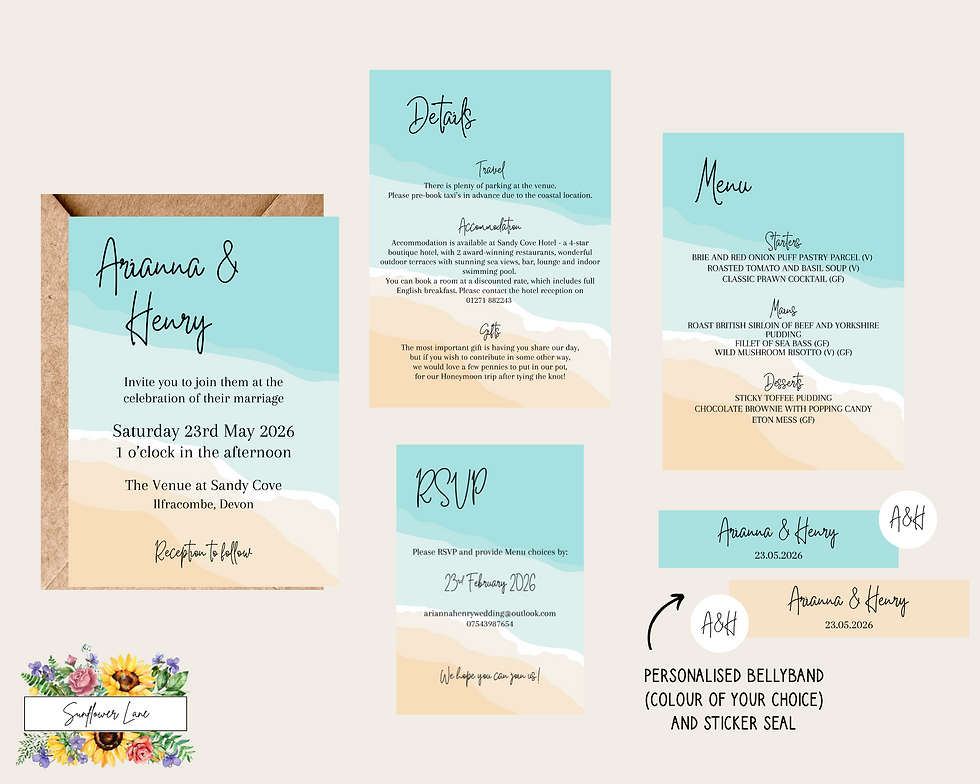 Thumbnail: Beach Wedding Invitation Set, Summer Wedding Invitation Suite. Waves, Sea, Sand