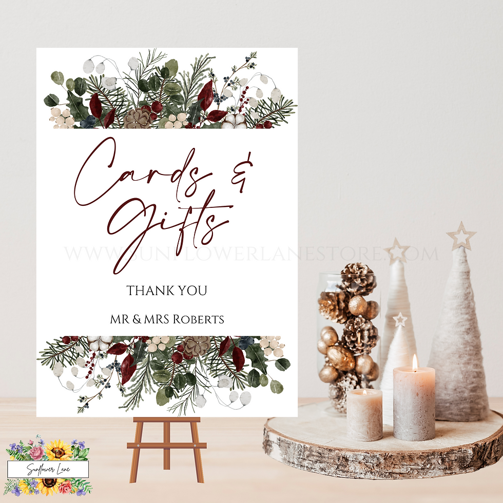 Thumbnail: Personalised Winter Wedding Signs | Wedding Signage | Winter Foliage