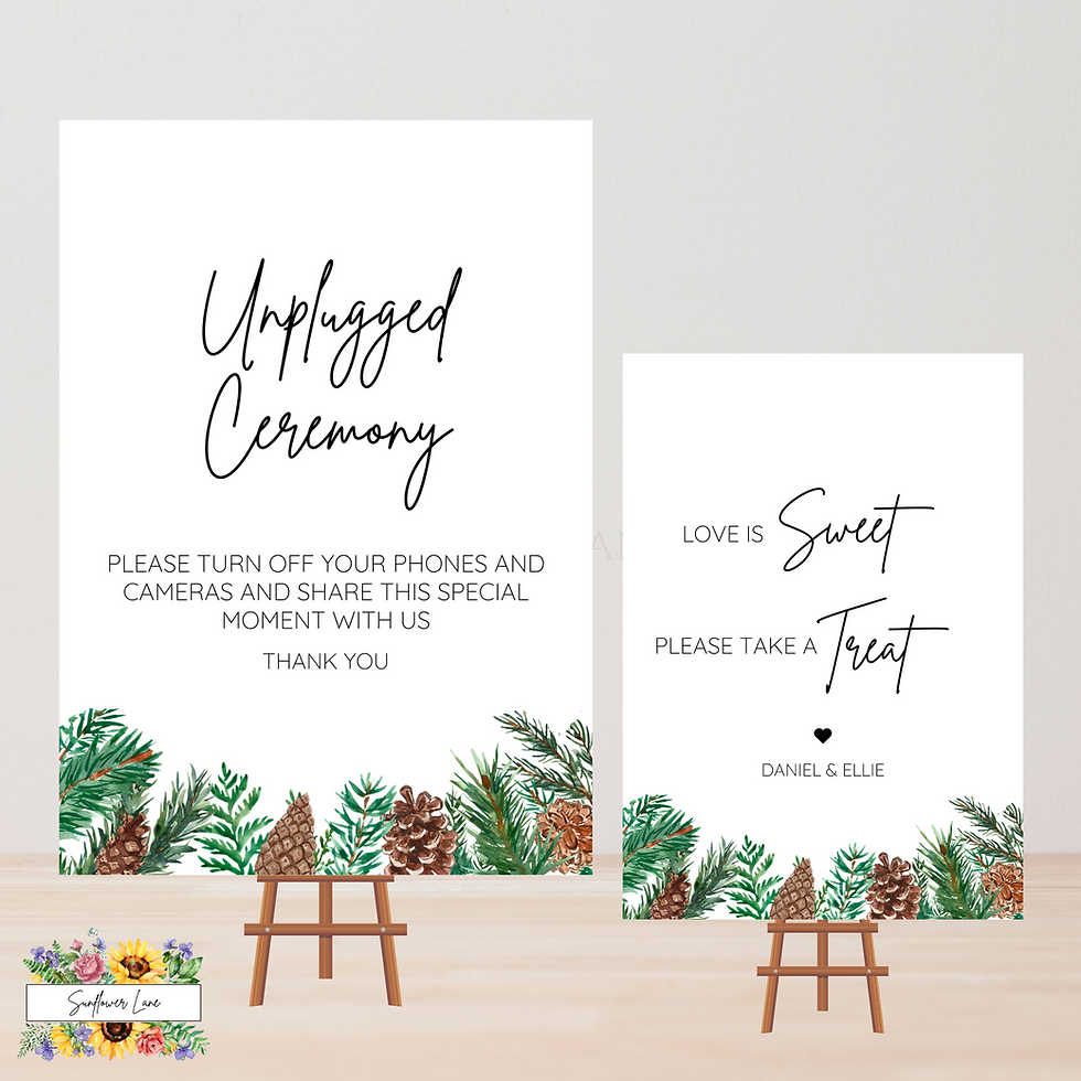 Thumbnail: Personalised Winter Wedding Signs | Wedding Signage | Winter Pine Cone Wreath