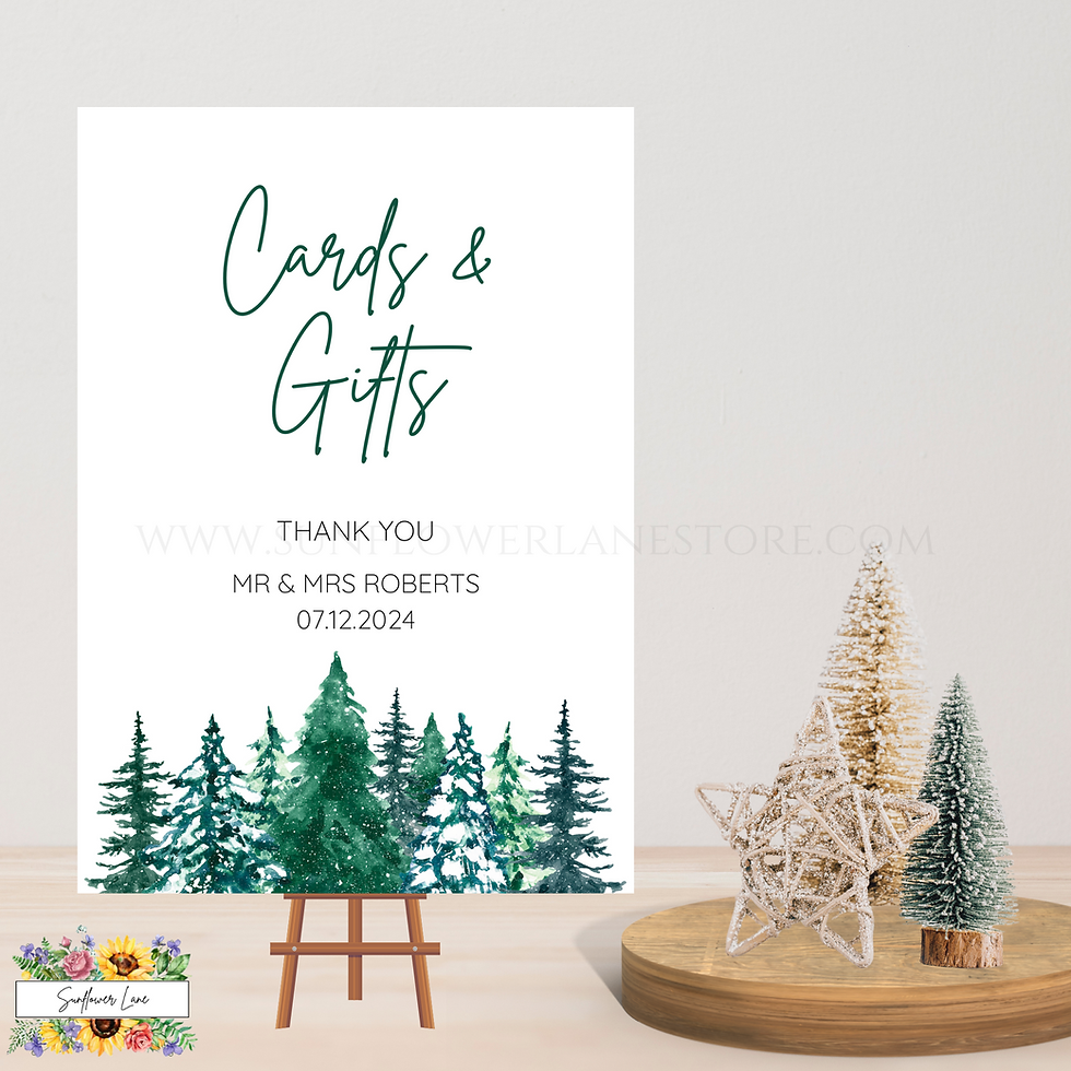Thumbnail: Personalised Winter Wedding Signs | Wedding Signage | Winter Forrest