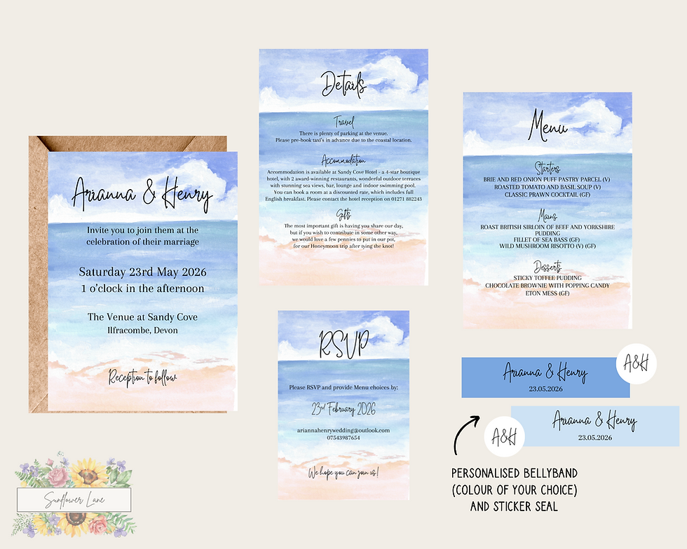 Thumbnail: Beach Wedding Invitation Set, Summer Wedding Invitation Suite, Watercolour Style