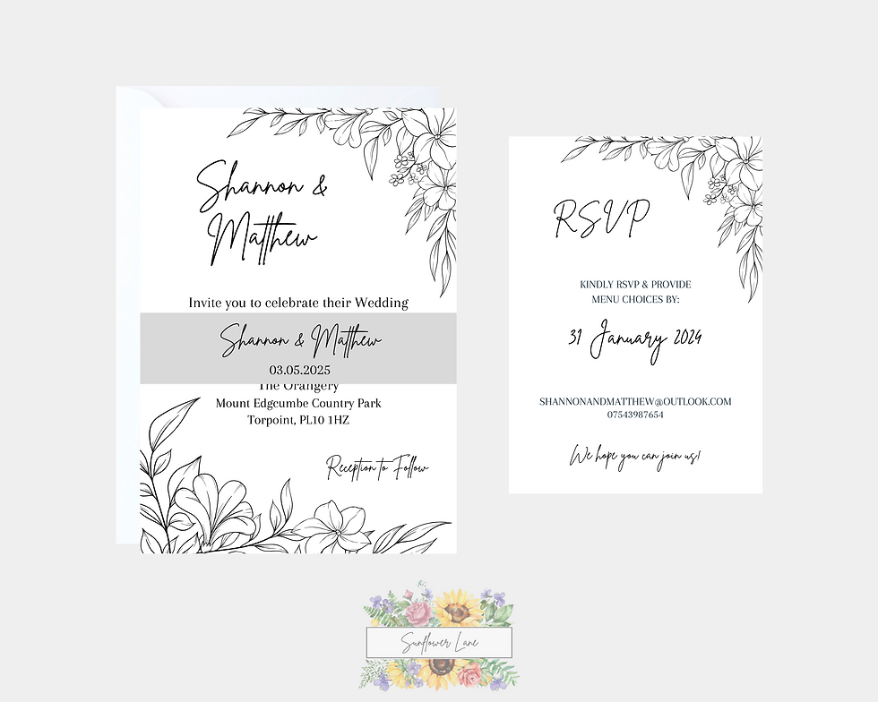 Thumbnail: Spring Monochrome Floral Wedding Invitation Set, Wedding Invitation Suite