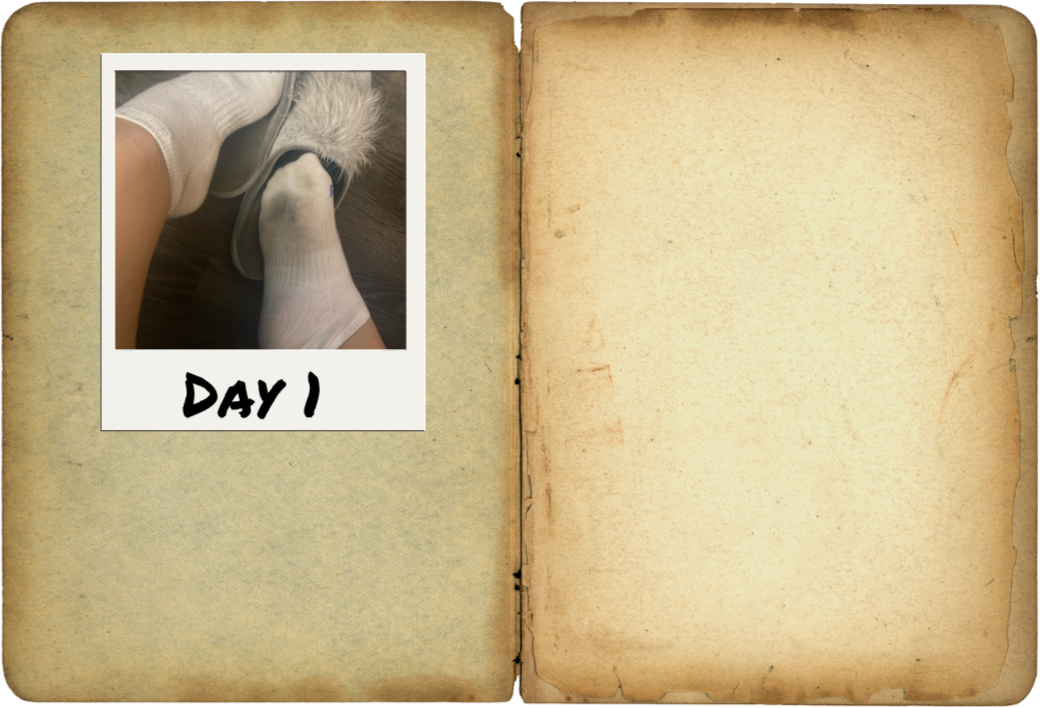Nurfusee.com presents for foot fetish enthusiasts the first day of Miss Murdah wearing white ankle socks in slippers. Exposing the soiled and dirt sole sock of her right foot.