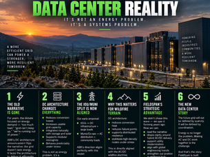 FieldSpan intelligence graphic showing a modern data center connected with power transmission infrastructure in a terrain-focused landscape.