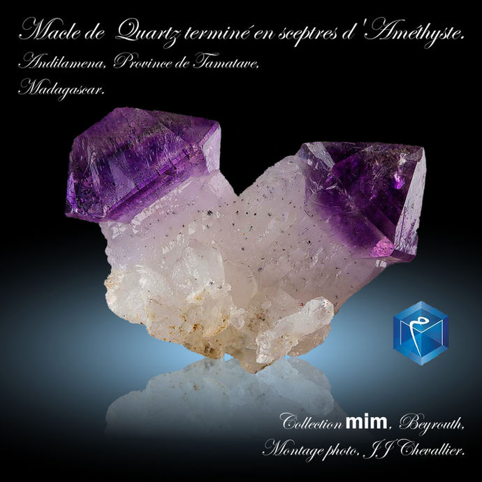 2022 - Avril - Macle de quartz terminé en sceptres d'améthyste.